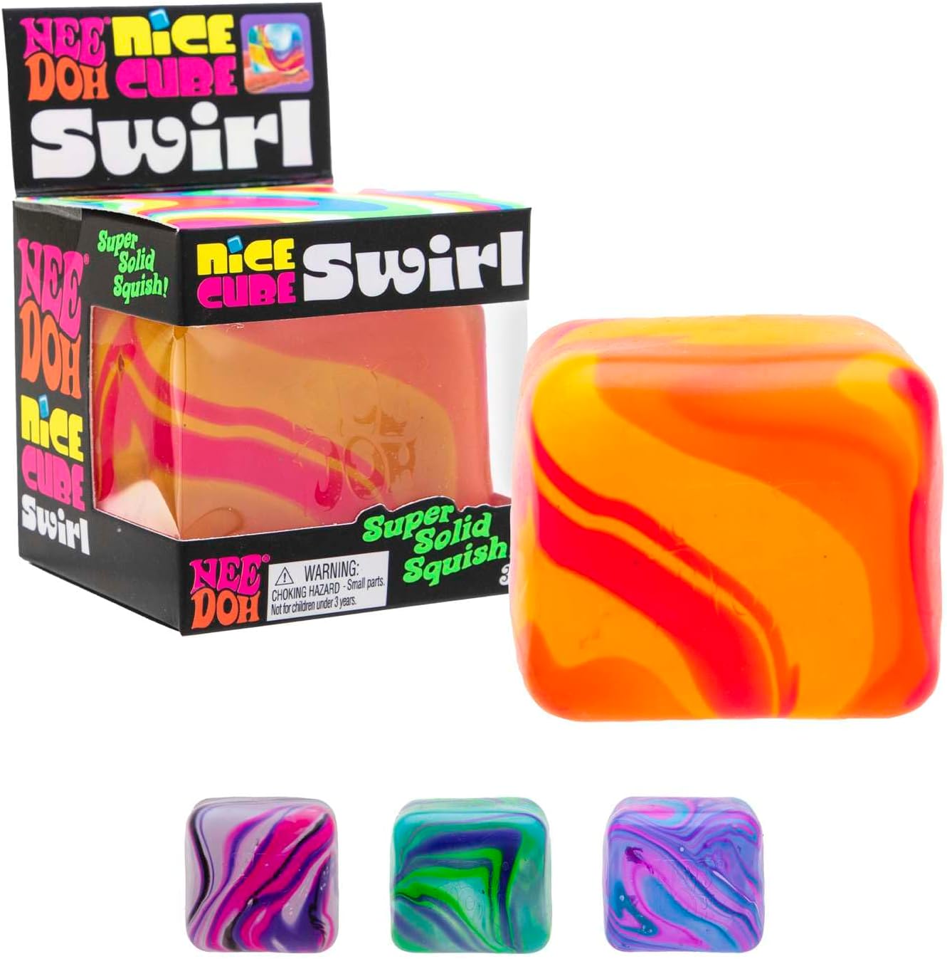 NeeDoh Nice Cube Swirl - Sensory Toy with a Super Solid Squish - Unique, Swirling Color Blend