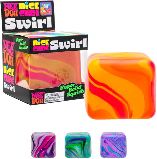 NeeDoh Nice Cube Swirl - Sensory Toy with a Super Solid Squish - Unique, Swirling Color Blend