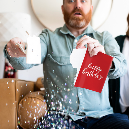 Endless birthday prank card, red design, with glitter bomb – image 5