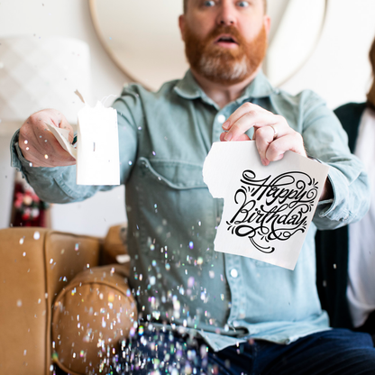 Endless birthday prank card, white design, with glitter bomb – image 5