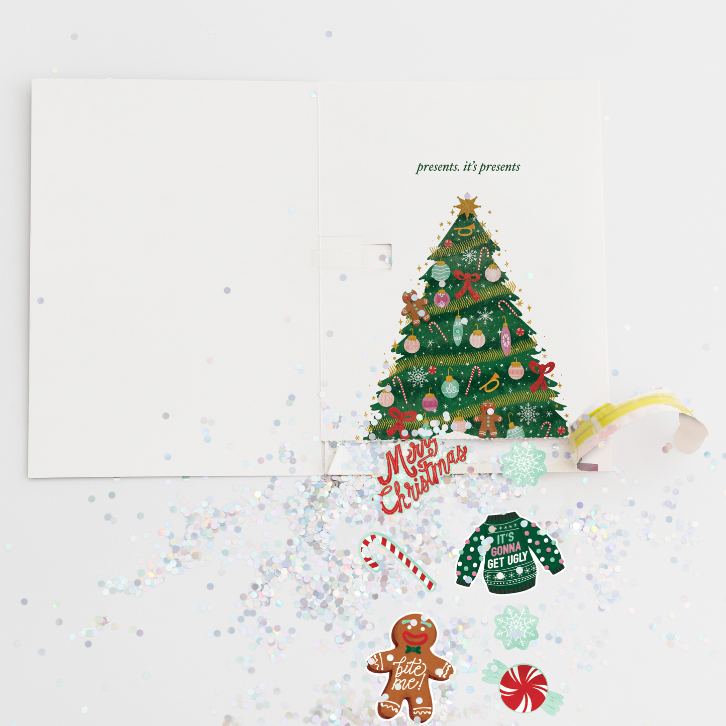 Endless Musical Greeting Card Christmas + Pull Surprise and Glitter Bomb