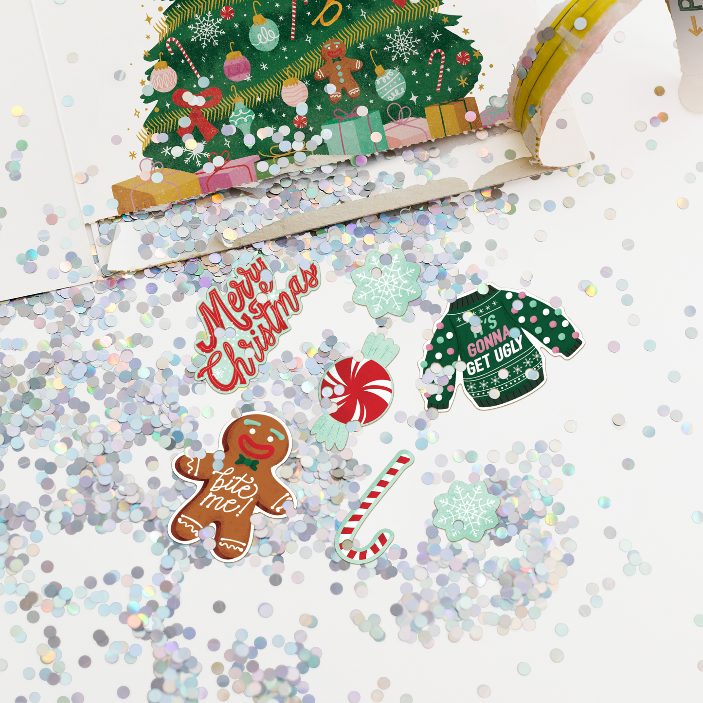Endless Musical Greeting Card Christmas + Pull Surprise and Glitter Bomb