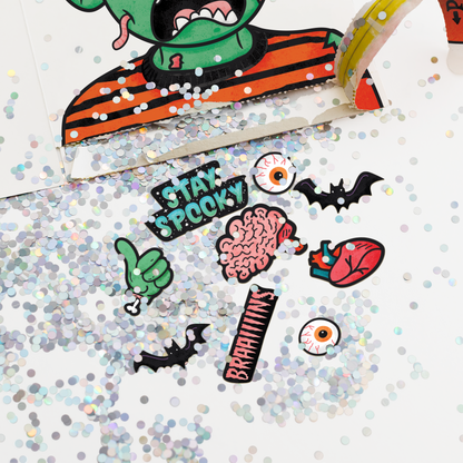 Carte d’Halloween musicale sans fin Pull Surprise avec paillettes et autocollants – image 5