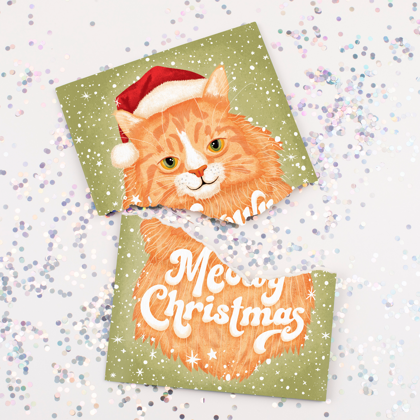 Endless Musical Greeting Card Meowy Christmas With Glitter Bomb