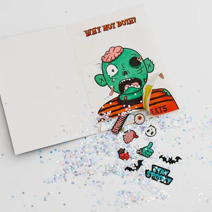 Carte d’Halloween musicale sans fin Pull Surprise avec paillettes et autocollants – image 4