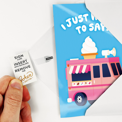 Carte de remerciement farce sans fin à camion de crème glacée, avec paillettes – image 4