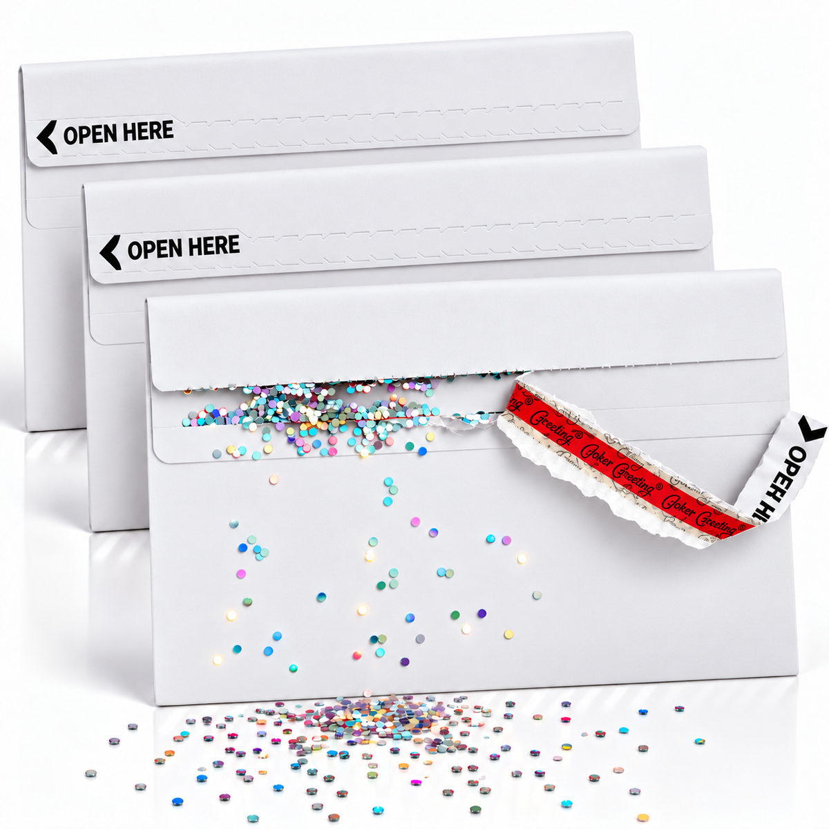 White glitter bomb trap prank envelopes, 3-pack – image 1