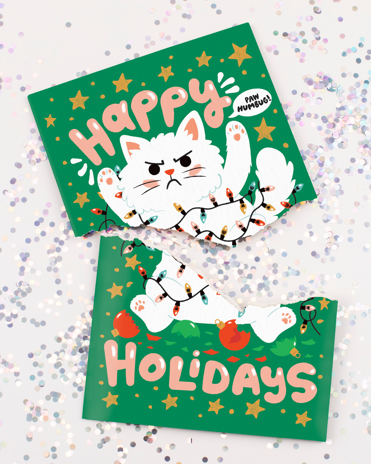 Christmas Musical Card with Glitter, Grumpy Cat Design, Nonstop Meowing with Envelope
