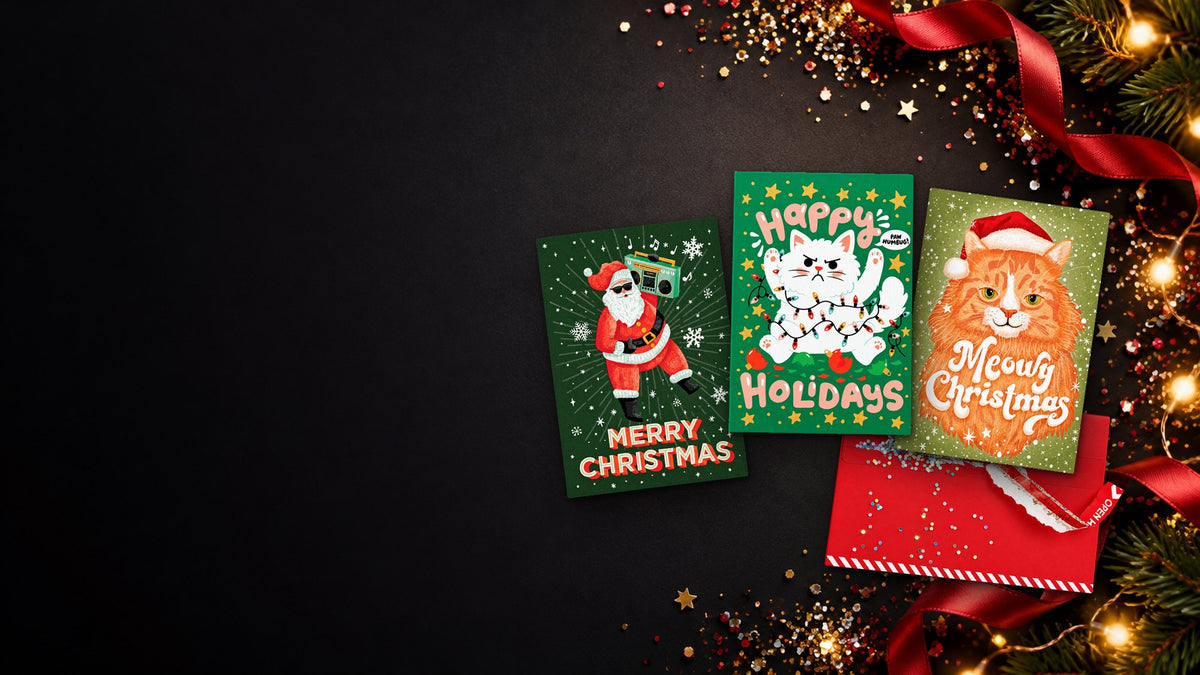 Joker Greeting endless musical Christmas prank cards with a red glitter bomb envelope