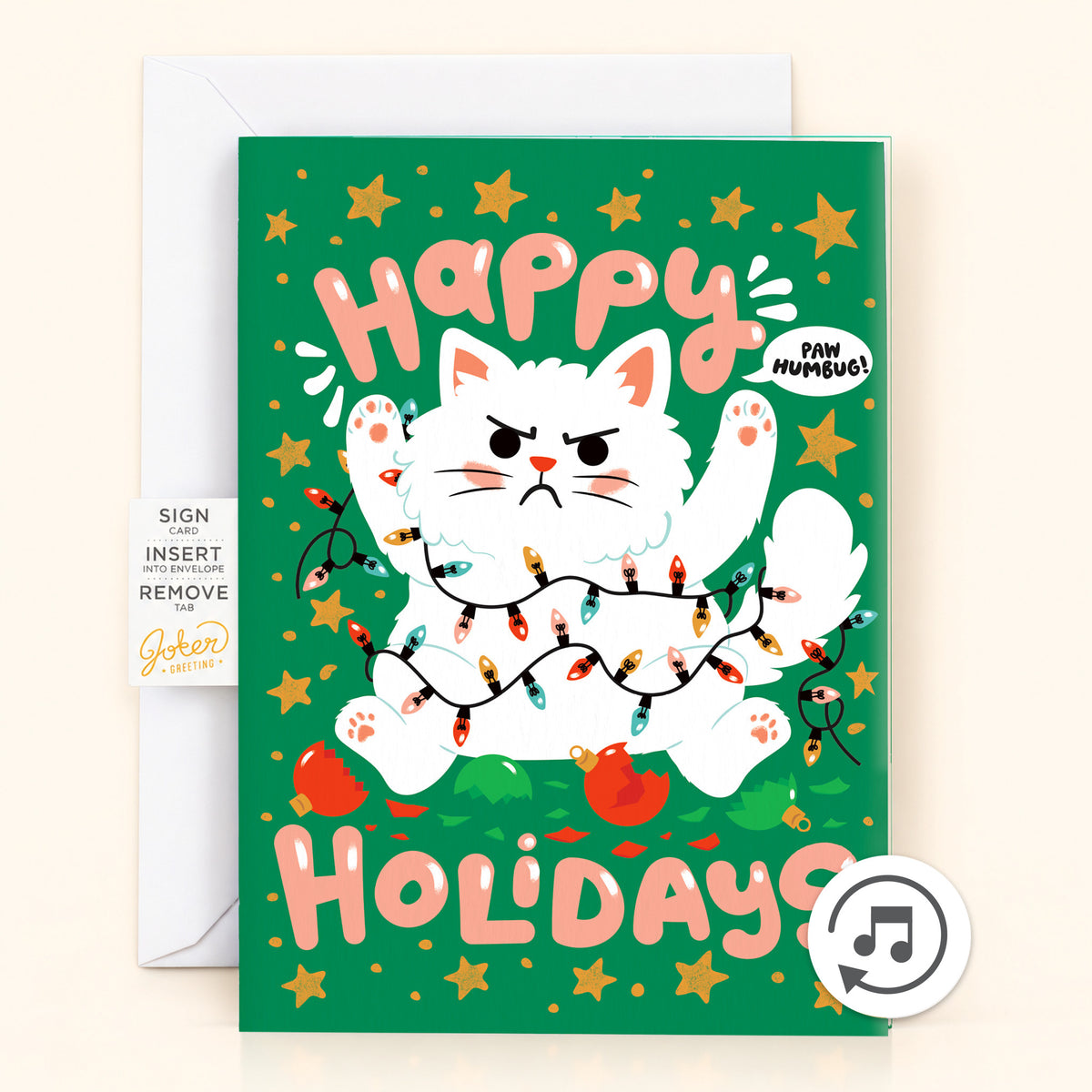 Carte de Noël musicale farce Grumpy Cat – miaule sans arrêt, avec paillettes
