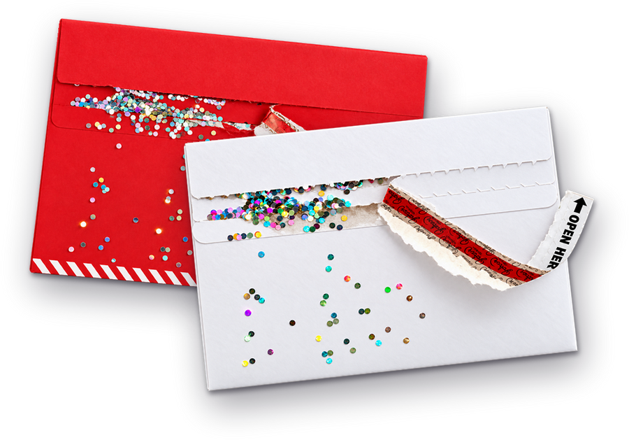 Enveloppes Glitter Bomb rouges et blanches