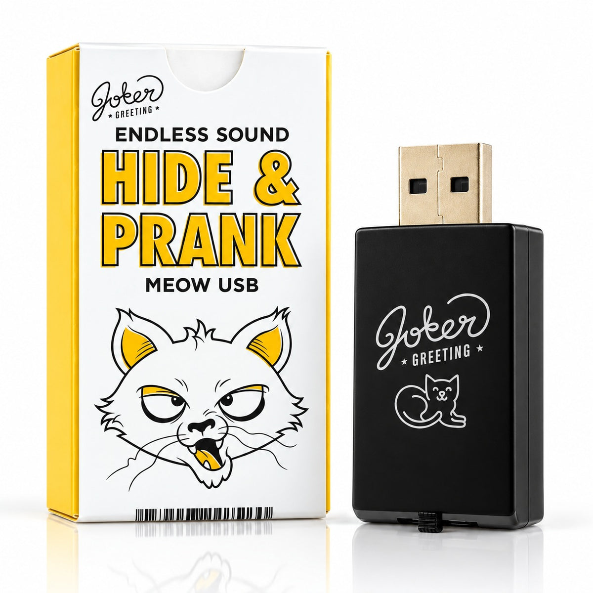 Farce USB chat qui miaule : la boîte et la clé USB noire